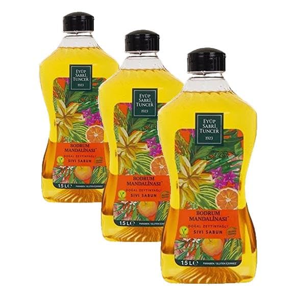 Eyüp Sabri Tuncer Doğal Zeytinyağlı Sıvı Sabun, Bodrum Mandalinası, 1,5 L Pet Şişe (1 x 1500 ml) (3 paketi)