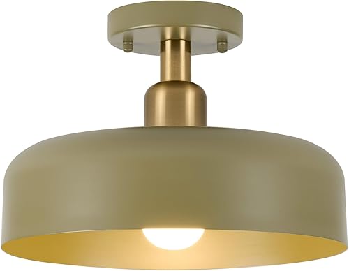 BISAMIYA Moderna lámpara de techo semiempotrada, pantalla de metal de 12.6 pulgadas y lámpara de techo de latón para entrada, pasillo, comedor,