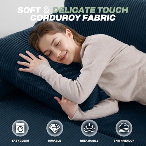 Image of HABUTWAY U Shaped Modular Sectional Couch for Living Room, Modular Cloud Sofa with Ottoman, No Assembly Boneless Couches with Deep Seat, Corduroy Fabric (Blue, Right Facing)