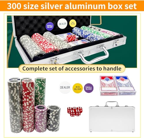 Petjirohot 300PCS Chips Professional Poker Chip Set with Aluminum Case, 11.5 Gram Composite Clay Chips, 2 Decks of Cards, 5 Dice & Dealer Button - Perfect for Texas Holdem, Blackjack, Casino Night - image 2