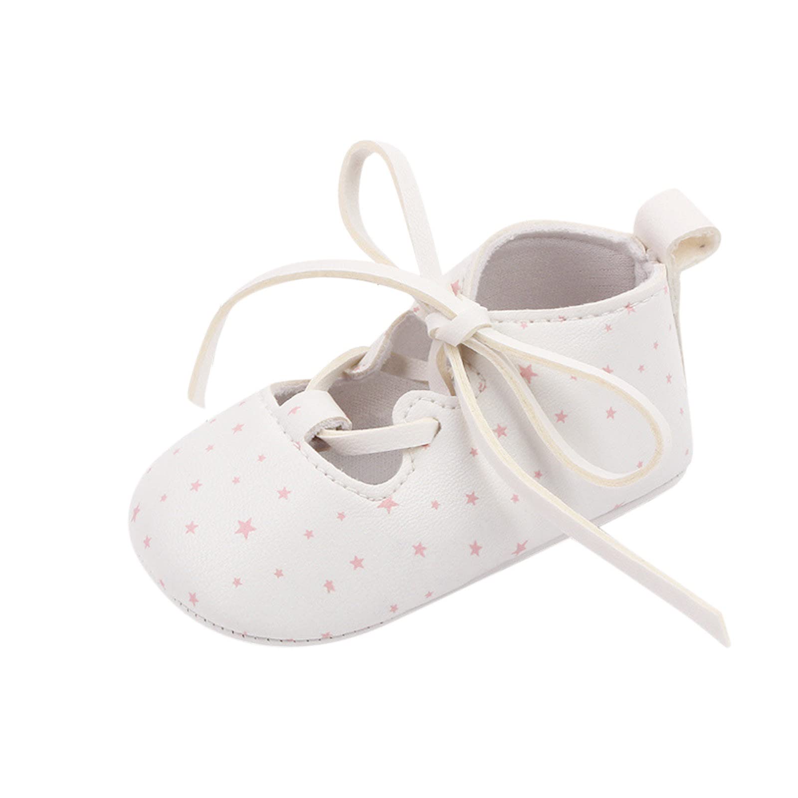Spring and Summer Children Baby Infant Shoes Girls Princess Shoes Solid Color Star Print Lace Up Infant Slip on Boy (White, 4 Infant)