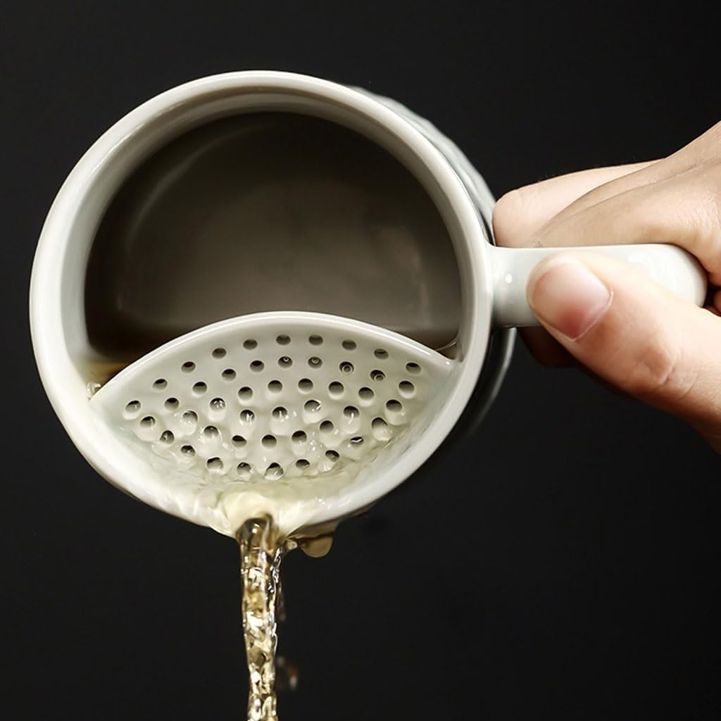 Tasse à thé Tasse de Bureau en céramique de Grande capacité, Service à thé, Tasse créative Faite à la Main, Filtre à Eau avec Couvercle Tasses à thé réutilisables