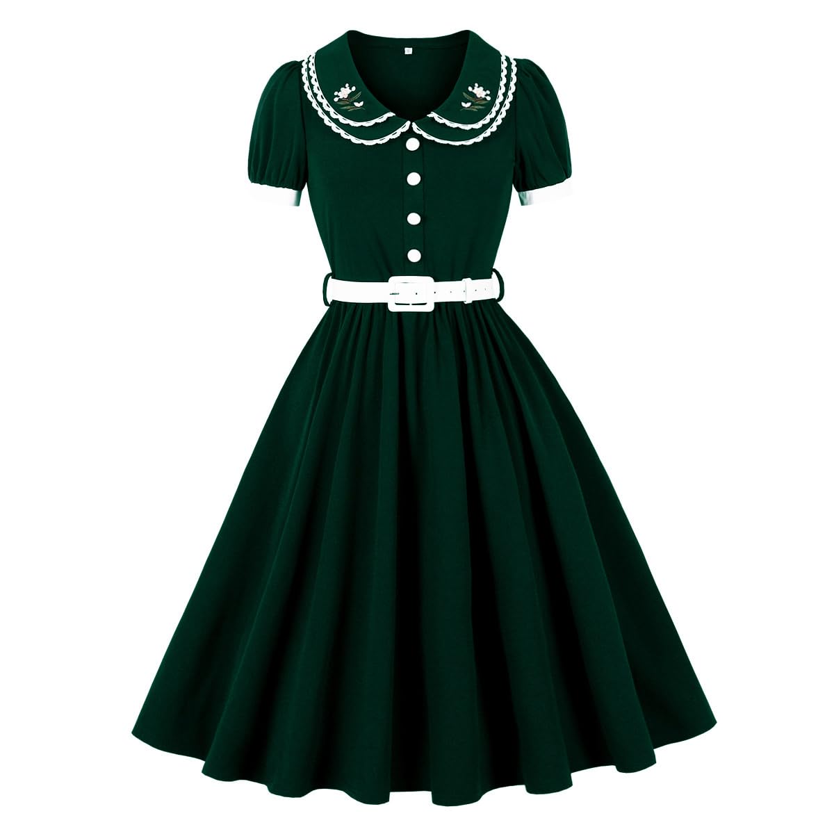 Wellwits Abito vintage da donna con colletto ricamato in pizzo