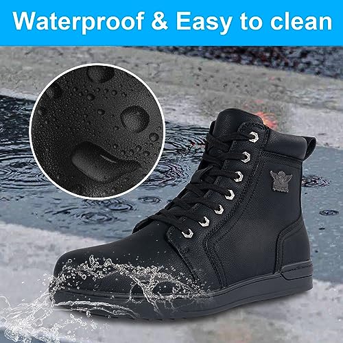 Men's Casual Boot PU Leather Combat Boots For Men Waterproof Motorcycle Boots For Biker Hiking with Lace-Up Side Zipper4