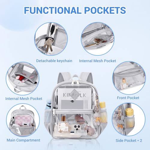 Image of MUSEVOS Clear Backpack for Stadium Events Approved 12x6x12, Thick TPU Mini Clear Bag with Front Pocket for Concert Sport Events Work Travel, Grey