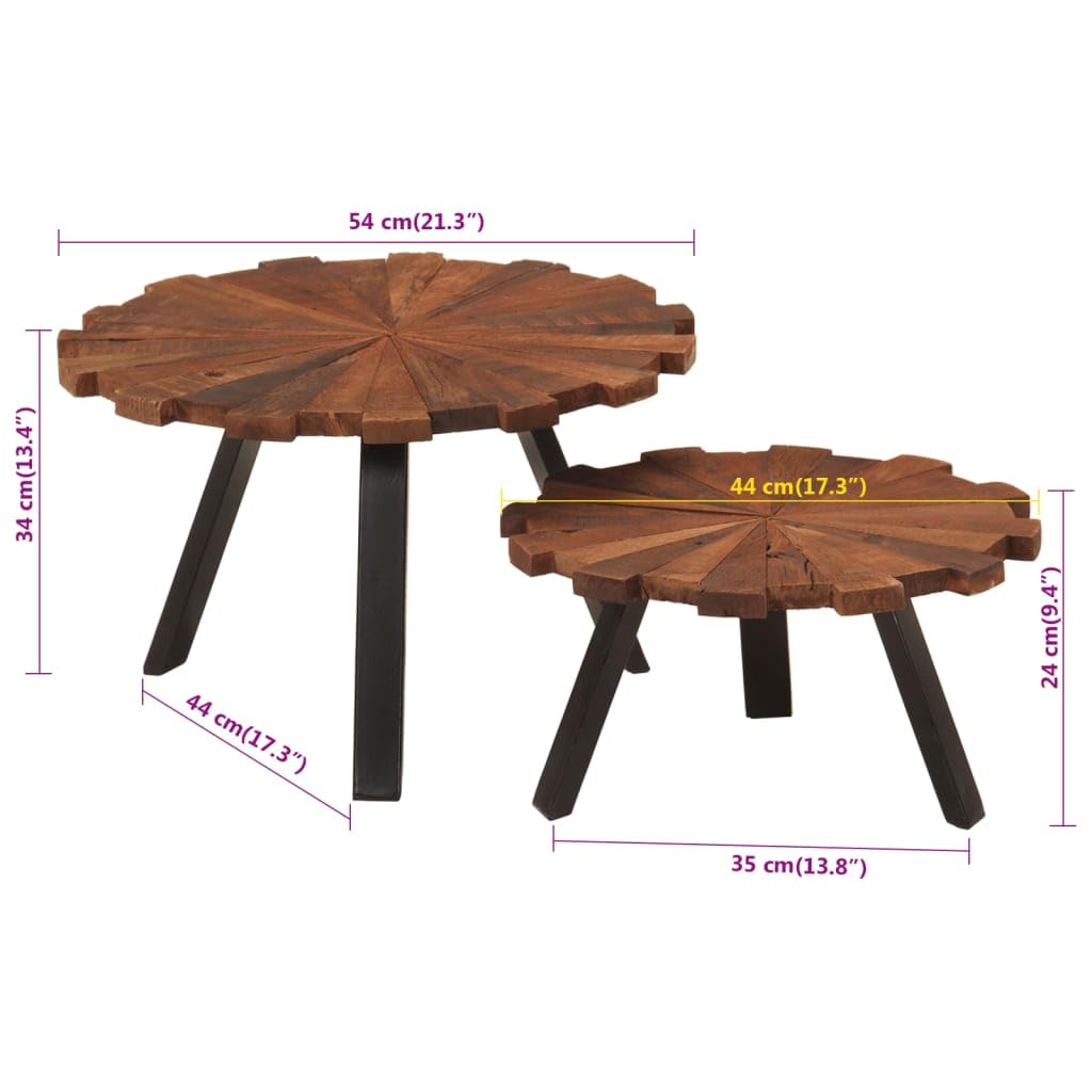 Homgoday Lot de 2 tables basses en bois massif recyclé et fer, table d'appoint pour salon, salle de réception d'invités, chambre à coucher et mobilier de bureau