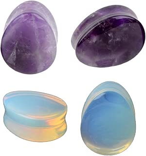 2Pairs Opalite Moon Stone Amethyst Ear Gauges Plugs Tunnels Expanders Stretcher Natural Organic Stone Double Flared Piercing Body Jewelry - coolthings.us