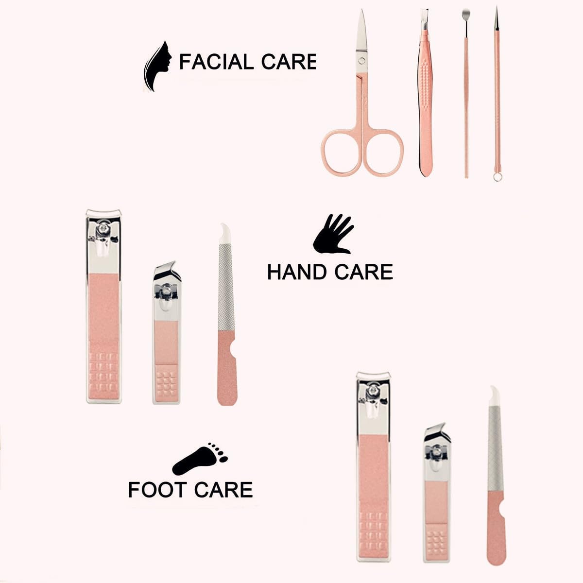 Marca: walentin profwr Juego de cortaúñas de acero inoxidable para mujeres y hombres, herramientas de cuidado personal con estuche de viaje portátil, herramientas de manicura y pedicura, kit de aseo para mujeres y hombres in use