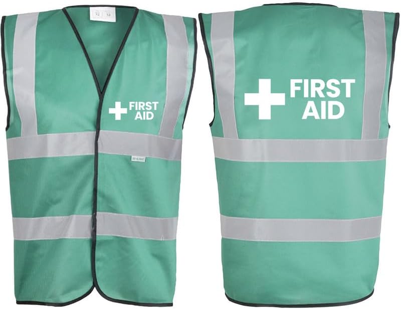 First Aid Big Logo Green Hi Vis Viz Safety Vest Waistcoat, Reflective High Visibility EN471 BS,