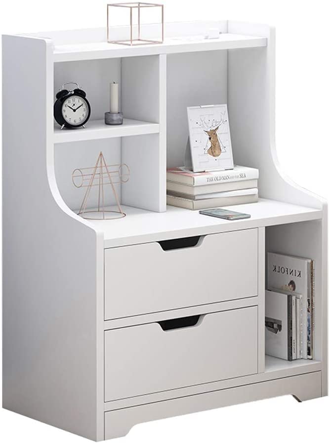 WIQUYBML Bedroom Bedside Storage Cabinet Lockers Double Drawer Thicken Household Solid Wood Assembly Bathroom Rounded Edge Solid Foot Living Room Corridor Bedroom 47.5X30X70cm (Color : Pine