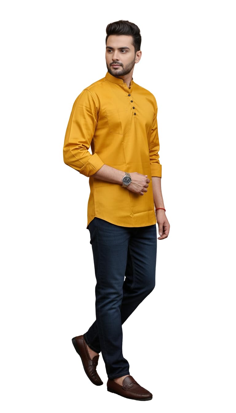 gouri collections Full Sleeve 100% Pure Cotton(Mumbai Cotton) Short Kurta for Men – Solid Color with Front Pocket. Comfortable & Breathable GC504-picture-20