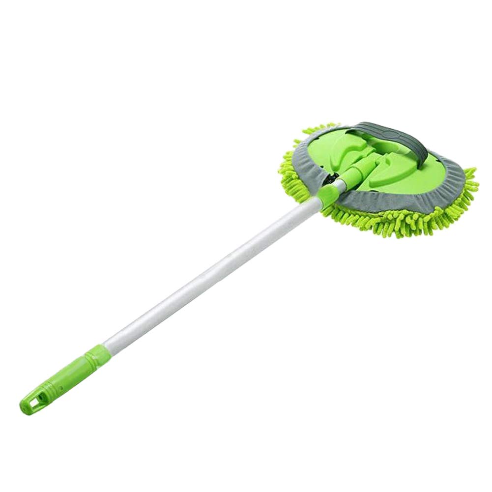 Lisher 2 In 1 Car Wash Mop Mitt With Long Handle, Chenille Microfiber Car Wash Dust Brush Extension Pole 24-46In, Scratch Cleaning Tool