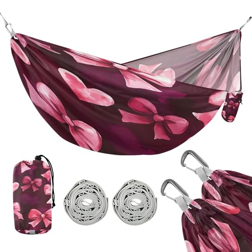 ATTX Watercolor Heart Bows Camping Hammock - Lightweight & Portable Hammocks, Heavy Duty 330lbs Capacity for Indoor, Hiking, Backpacking, Travel, Backyard, Beach#542