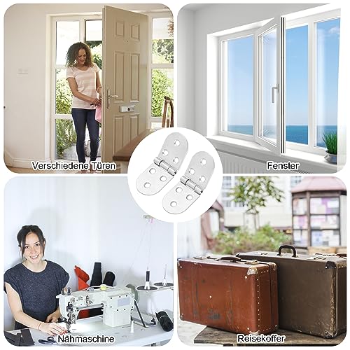 4 Stück 180 Grad Scharniere Klappbar Runde Klappscharnier Edelstahl Klappenscharnier Mini MöBelscharnier Aufschraubscharnier für Klapptisch, Schrank, Garderobe, Holzkiste, Möbel, Nähmaschinen(Silber)