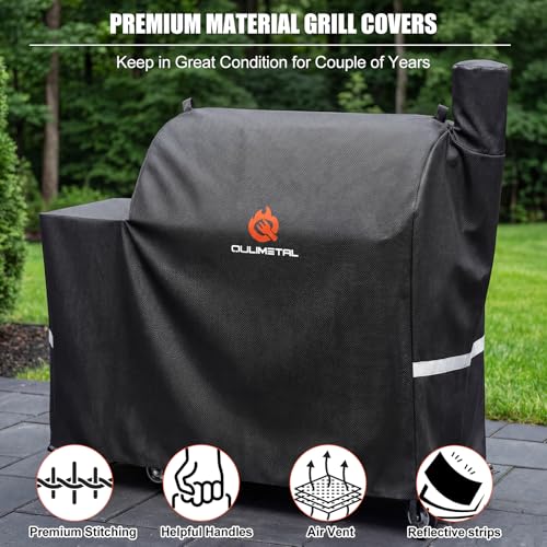 Image of QuliMetal Grill Cover for Rectec Flagship 1100,RT-1250,RT-700 and RT-680 | 600D Heavy Duty Premium Waterproof Fade Resistant Outdoor All-Weather Protection BBQ Grill Cover