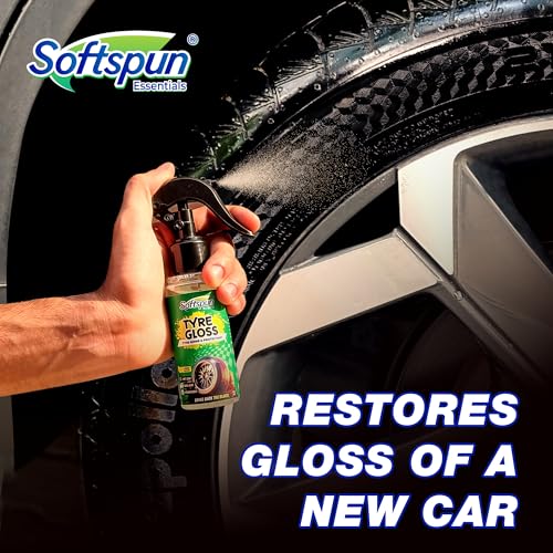 Image of SOFTSPUN Essentials Car Clean & Wash Starter Kit - Made for Cars and Motorcycles 5 Piece Kit, Total 500ml, combined (Shampoo, Windshield Washer, Tyre Polish, Multi-Purpose Cleaner, 1 Foam)