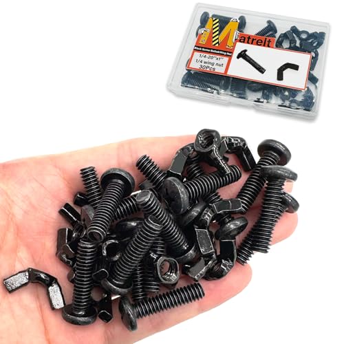 30 Pack Black 1/4"-20 x1 Screw Bolts and Wing Nut Kit 15pcs Machine Screws with Round Head Phillips 15pcs Butterfly Hand Twist Tighten Nut Zinc Plated Hardware Fitting Fastenings Assortment Kit