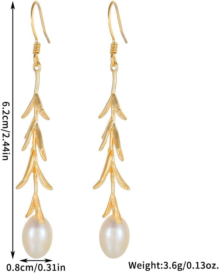 JaruJaru Handmade Freshwater Cultured Pearl Drop Earrings, Real Natural Pearls, Long Dangle Earrings for Women, 18K Gold-Plated, White/Pink Pearl, Unique Jewellery Gift for Her