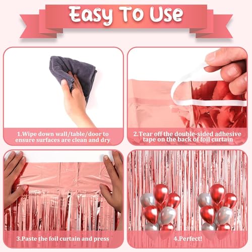 Image of Voircoloria 2 Pack Rose Gold Tinsel Foil Fringe Curtains, Rose Gold Party Decorations, Metallic Tinsel Party Streamers Backdrop for Birthday Baby Shower Graduation Wedding Party Decorations