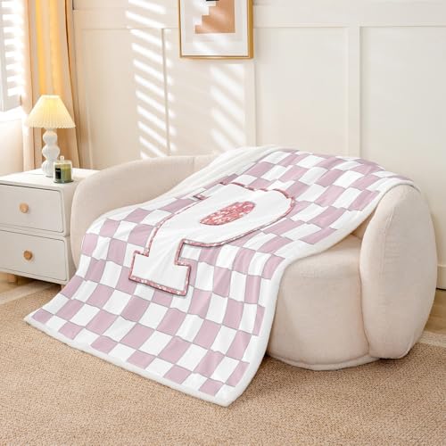 Image of Erosebridal Pink Initial P Fleece Blanket Queen 90 inchx90 inch Kawaii Plaid Checkered Sherpa Blanket Cute Personalized Monogram Fuzzy Plush Throw for Kids Girls,Fashion Grids Gingham Decor for Bed Couch