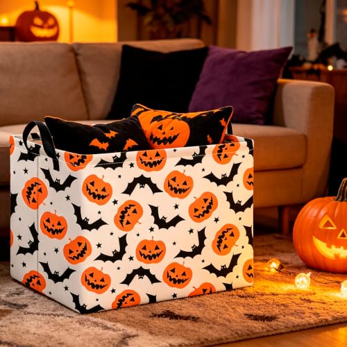Image of CLOCOR Rectangular Storage Basket Empty,Gift Basket,Waterproof Storage Bin with Handles,Room Decor(Black Star Halloween)