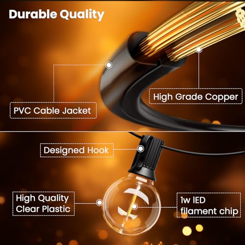 Svater Outdoor String Lights with Remote, 200FT/60M Festoon Lights Dimmable Timer with 104 G40 Plastic Bulbs 1W LED, Waterproof Shatterproof Linkable Garden Lights for Outdoor Patio Backyard(2X30m) - Image 6