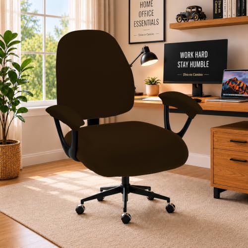 Image of DIVA EN CAMINO DEC Office Chair Covers - Universal Stretch Computer Chair Slipcover - 180GSM Washable Rotating Backrest Coverings & Cushion Protectors & Armrest Covers for Dogs, Cats, Pets, Brown