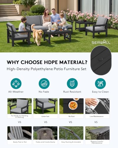 Image of SERWALL HDPE Outdoor Patio Furniture Set Outdoor Couch