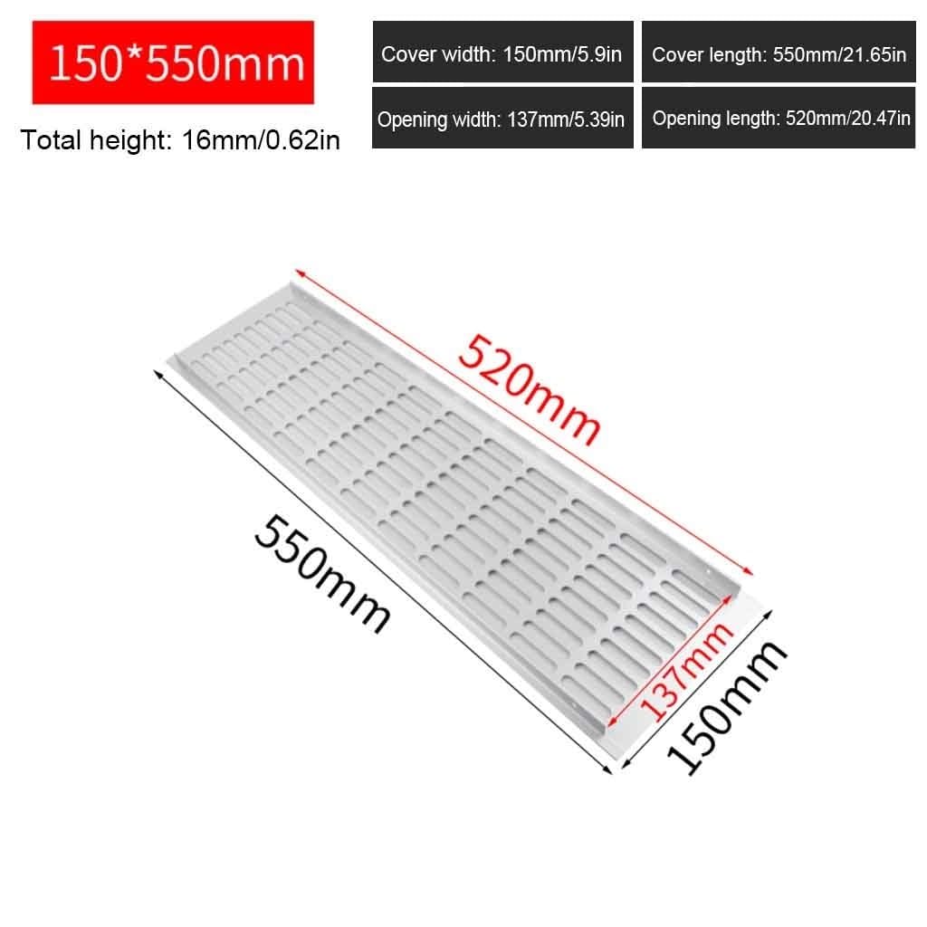 Lüftungsgitter aus Aluminiumlegierung | 150 x (150–800) mm. Verwendungsszenario: Schuhschrank, Kleiderschrank, Schrankkühlung(150x550mm)