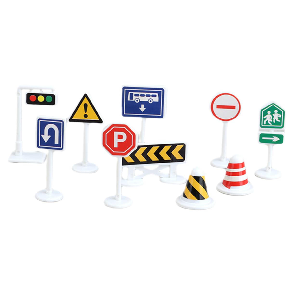 Kisangel Interactive Traffic Cognitive Model 10pcs Mini Road Sign Toys Simulation Traffic Signs for Boys and Girls Play Learning
