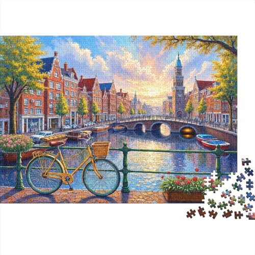 Canal et vélos 1000 Piece Picture Puzzle Adults and Children Le Paysage Activité Relaxante Tableau Décoratif 38x26cm/1000pcs