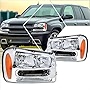 PM PERFORMOTOR 2Pcs Front Headlight Headlamps Assembly Set Compatible with Chevy Trailblazer EXT 02-09,Chrome Housing/Amber Corner