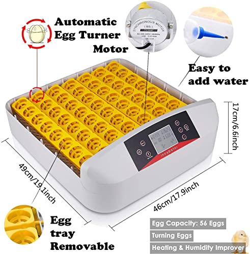 Sailnovo 56 Eier Inkubator Brutmaschine LCD Vollautomatisch Brutapparat Brutkasten für Hühner Geflügel (Nein LED) – Bild 4