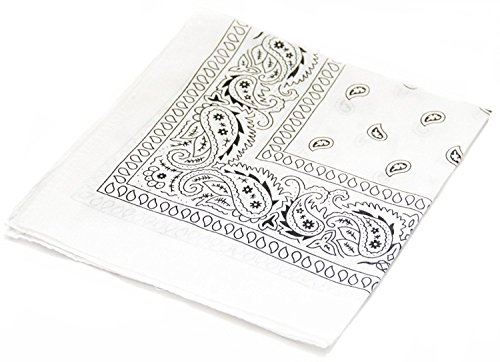 Combocube 12 Pack(One Dozen) Multi-Purpose Cotton Paisley Cowboy Bandanas Headband For Men And Women (White) cover