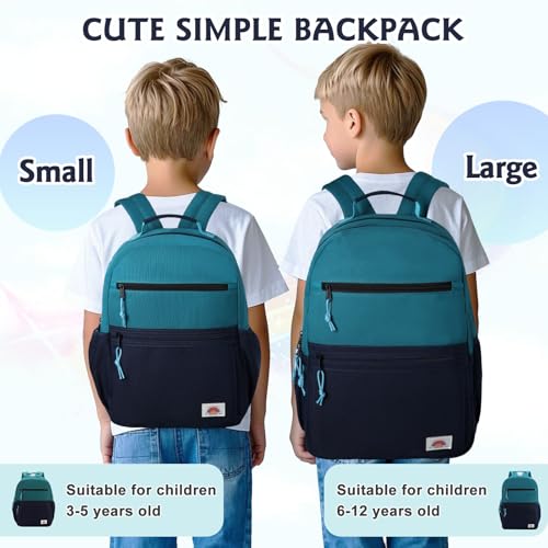 VASCHY Toddler Backpack, Boys Lightweight Plain Color-block Small Kids Backpack Bookbag for Preschool/Kindergarten/Daycare/Travel Navy Green3