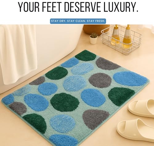 Image of SANMARINO Luxurious 2000 GSM Microfiber Bath Mat | Super Soft, Thick & Fluffy | Anti-Skid, Super Absorbent, Machine Washable Bathroom /Bedroom /Kitchen /Door Mat (40x60 cm, Pack of 1) Aqua & Grey