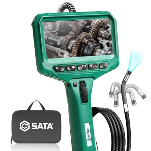 SATA Articulating Borescope Camera with Light, 210° Two-Way Endoscope | 4.3' IPS HD Display, 1080P Image & Video, 6 LED Lights, IP67 Waterproof, 5FT Probe for Automotive, HVAC and Plumbing