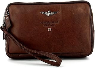 Aeronautica Militare pochette con tracolla e polsiera uomo vera pelle marrone