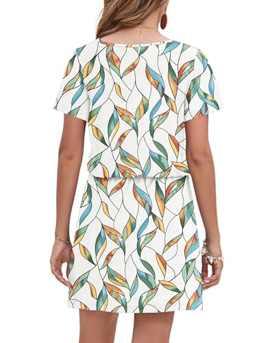 Image of AUSELILY Womens Summer Dresses 2026 Causal Short Sleeve V Neck Tie Front Mini Short Dress with Pockets