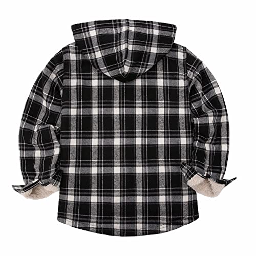 Image of ThCreasa Girls Sherpa Lined Plaid Button Hooded Jacket | Fully Interior Lined, Button Up, Flannel Outer, Family Photo Ready, School To Holiday Events, Fall Winter Shacket With Hood