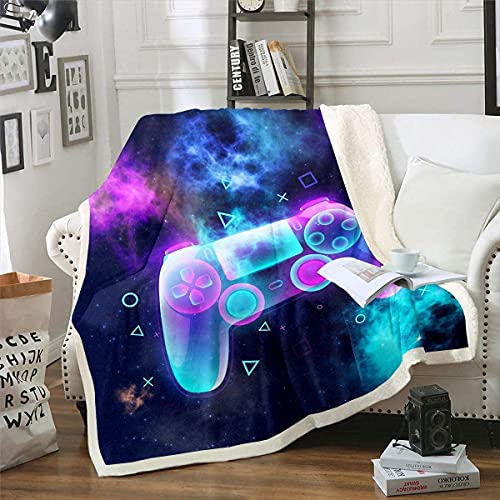 Homemissing Boys Gaming Video Game Fleece Throw Blanket Kids Boys Girlsgamer Controller Galaxy Geometric Single 50x60 Inch