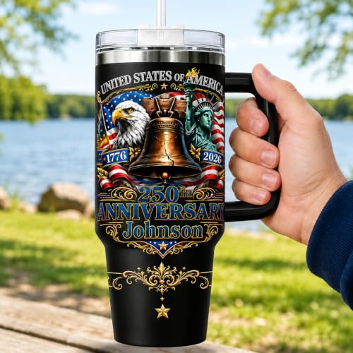 Image of Personalized 250th Anniversary Of America Tumbler - Custom Patriotic USA Flag 1776-2026 Gifts - US Eagle Freedom Tumbler 40oz A19 - American Flag Independence Celebration Gifts For Men, Women