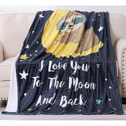 Zevrez Sloth Blanket I Love You to The Moon and Back Blanket Twin Size Sloth Gifts for Women Girls Sloths Printed Throw Cute Fleece Blanket Sloth Stuff Gift for Kids and Adults (Sloth 2, 60"x80") Cover