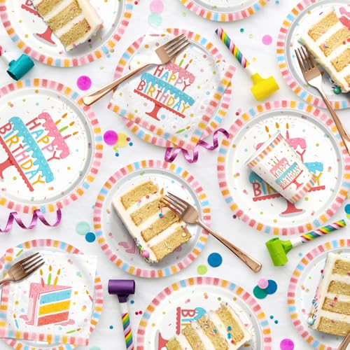 Happy Birthday Party Supplies Set for 16 -Kit with Cake Design - Includes Happy Birthday Plates and Napkins, Disposable Paper Cups, Serves 16 - Image 4