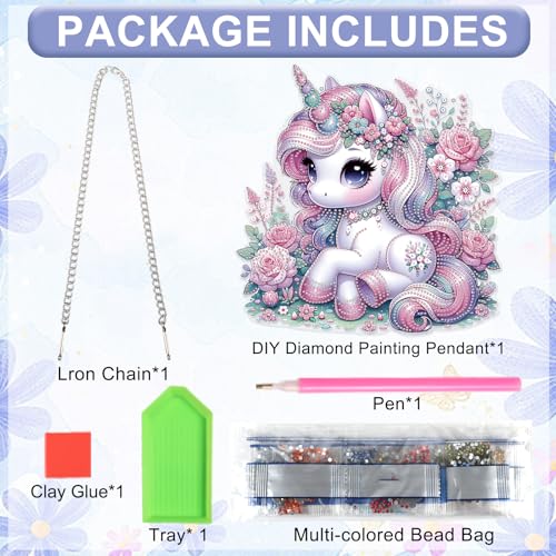 Image of AiYuanzsh Pink Unicorn Special Shape Diamond Painting Hanging Kit for Adults, 5D Crystal Rhinestone Diamond Art Ornament Fantasy Floral Design for Window Wall Home Decor