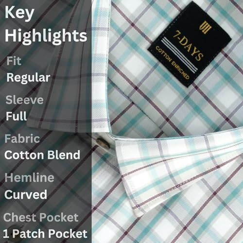 Image of 7-DAYS Men's Premium Checks Formal Shirt - Cotton Rich, Regular Fit, Full Sleeve, with Pocket, Wrinkle Resistant - Stylish Office & Everyday Wear.