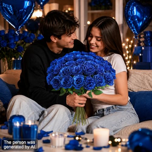 Image of 30 PCS Blue Roses Artificial Flowers, Fake Glitter Roses with Stem Realistic Silk Roses for Wedding Bouquets Table Centerpieces Arrangement Baby Shower Home Decor Anniversary Birthday Gift for Her