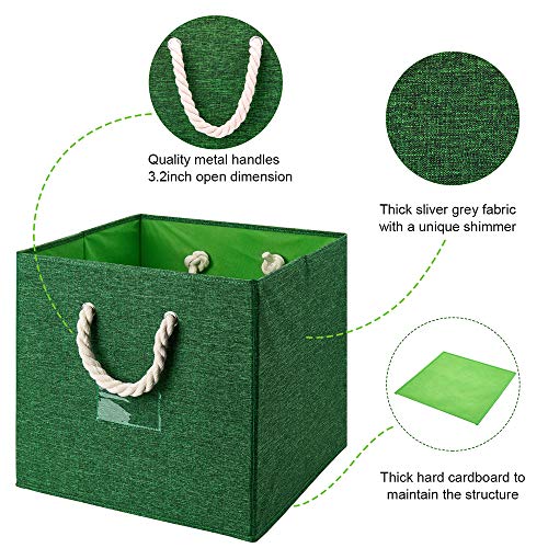 Green Foldable Fabric Cube Storage Bins Cloth Cube Storage Organizer Bin With Cotton Rops 13X13X13 In Collapsible Clothes Storage Cubes Baskets Drawers Organizer Decroative Storage Boxes For Organizing Closet Shelves ,Q-St-48-6 #TOP5