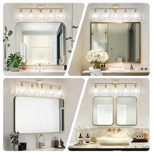Image of Vintage Bathroom Light fixtures, Gold Vanity Lights, ETL Certified