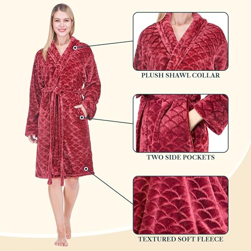 Image of PAVILIA Plush Robe for Women, Soft Fleece Short Bathrobe, Warm Lightweight Knee Length Lounge Robe with Pockets